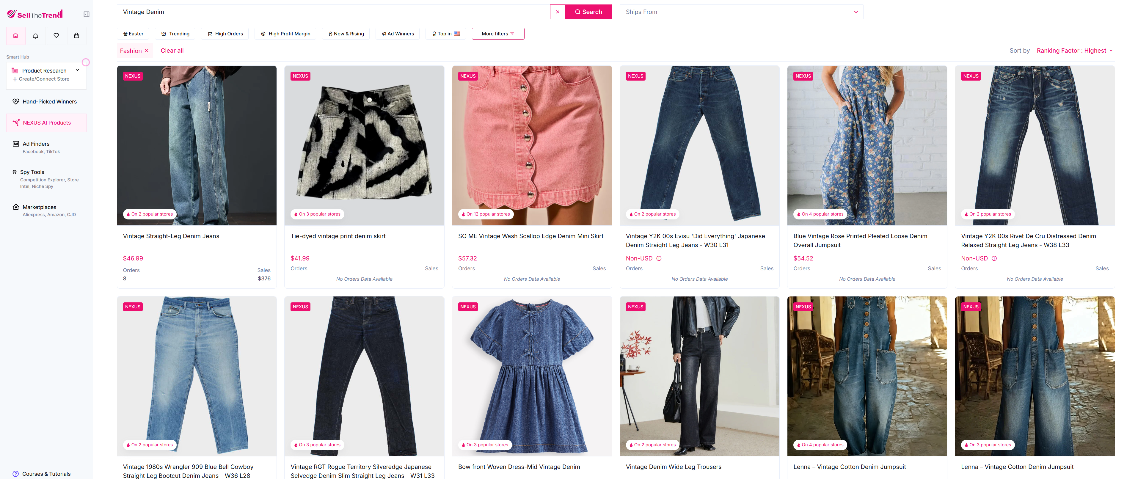 finding best selling items in the denim category on sell the trend