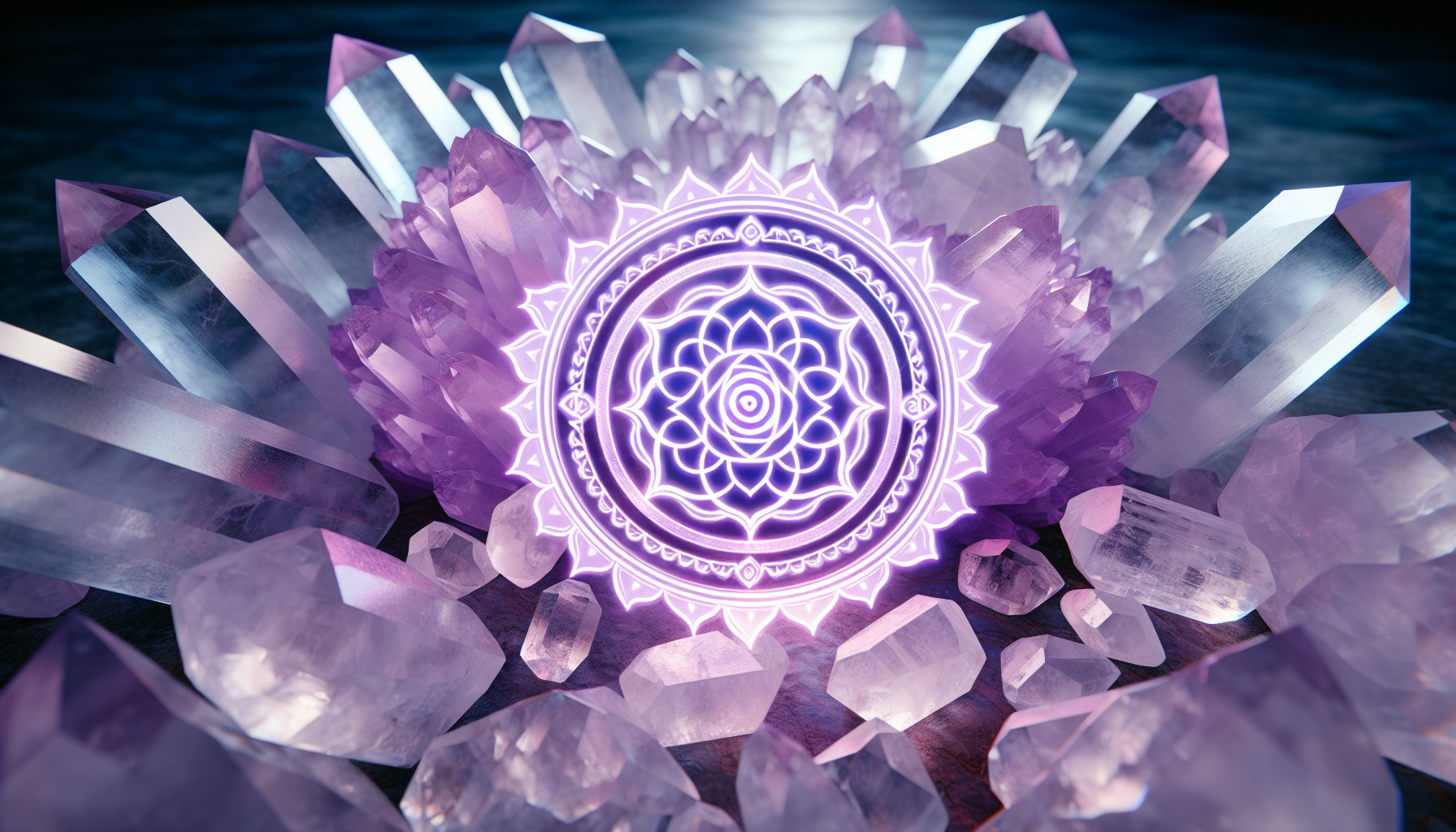 Crown chakra symbol with clear quartz