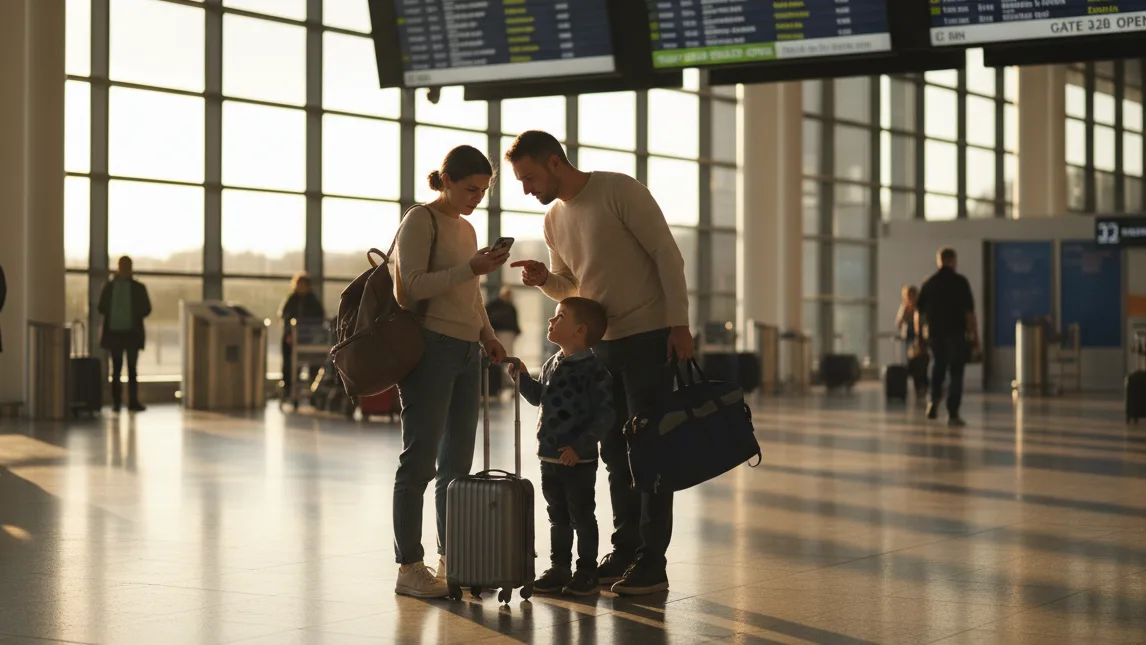 Airport check-in counter verifying dummy ticket for onward travel