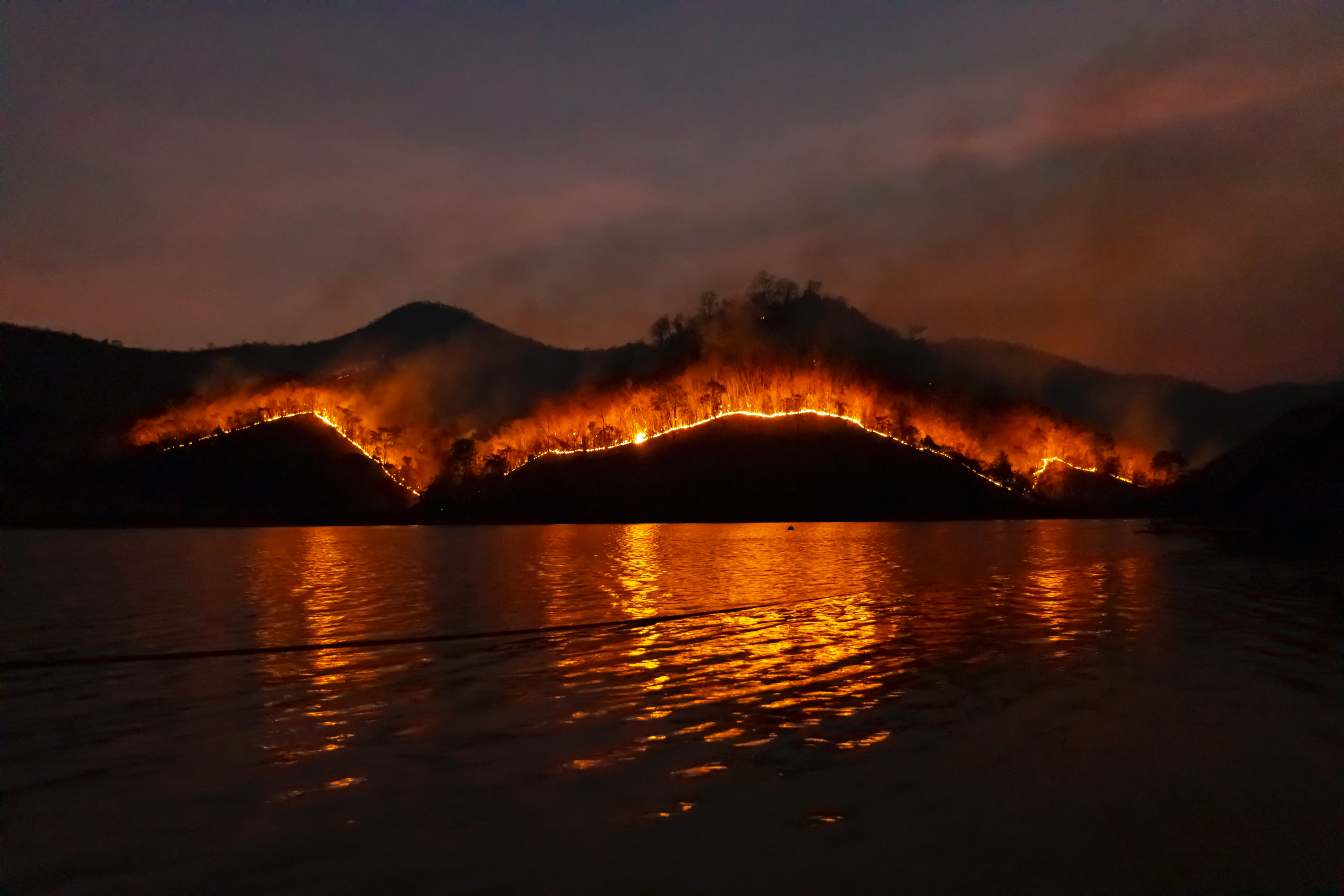 Wildfire in mountains.