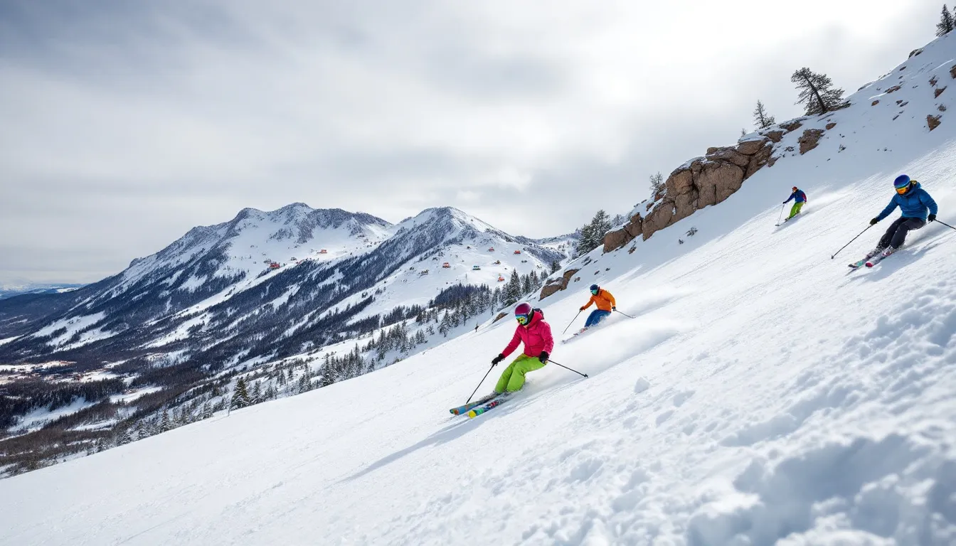 The image showcases the snow-covered slopes at Brian Head Resort, where skiers are gracefully descending the mountain, ready for an unforgettable season. This popular Utah ski area is bustling with activity as winter enthusiasts prepare for the scheduled opening day.