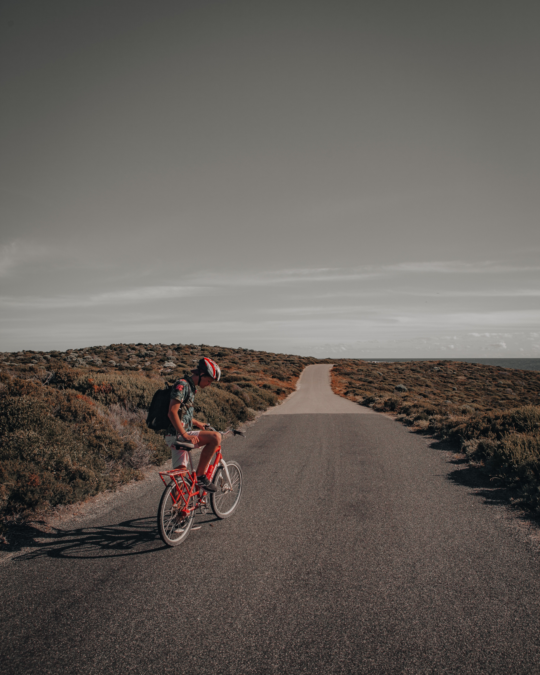 Cicloturista em estrada. Foto de Manny Moreno, Unsplash.