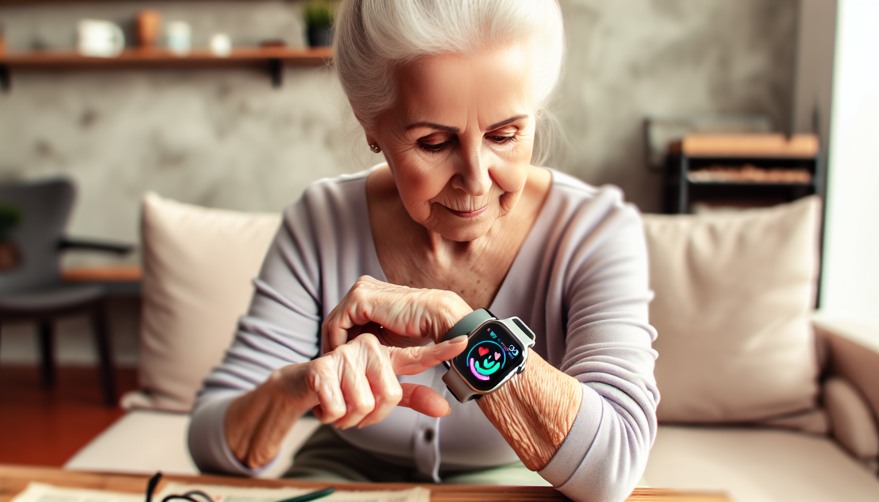 Elderly person wearing a smartwatch