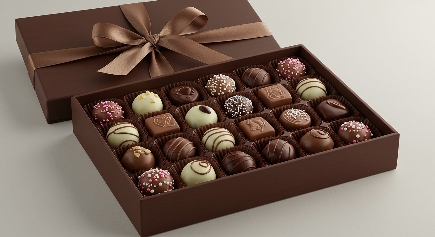 Assorted Mother's Day chocolate gift box with a ribbon