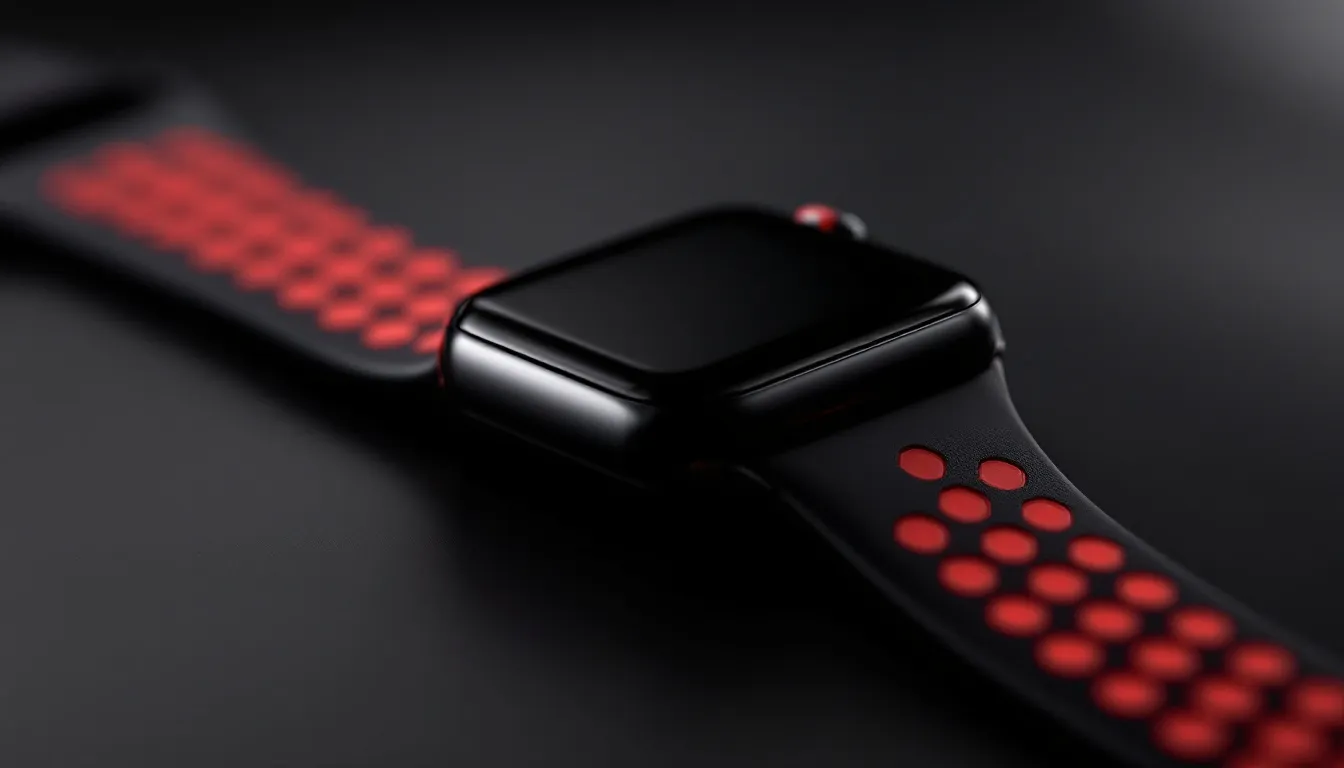 A close-up of a Nike strap for an Apple Watch showcasing its design.