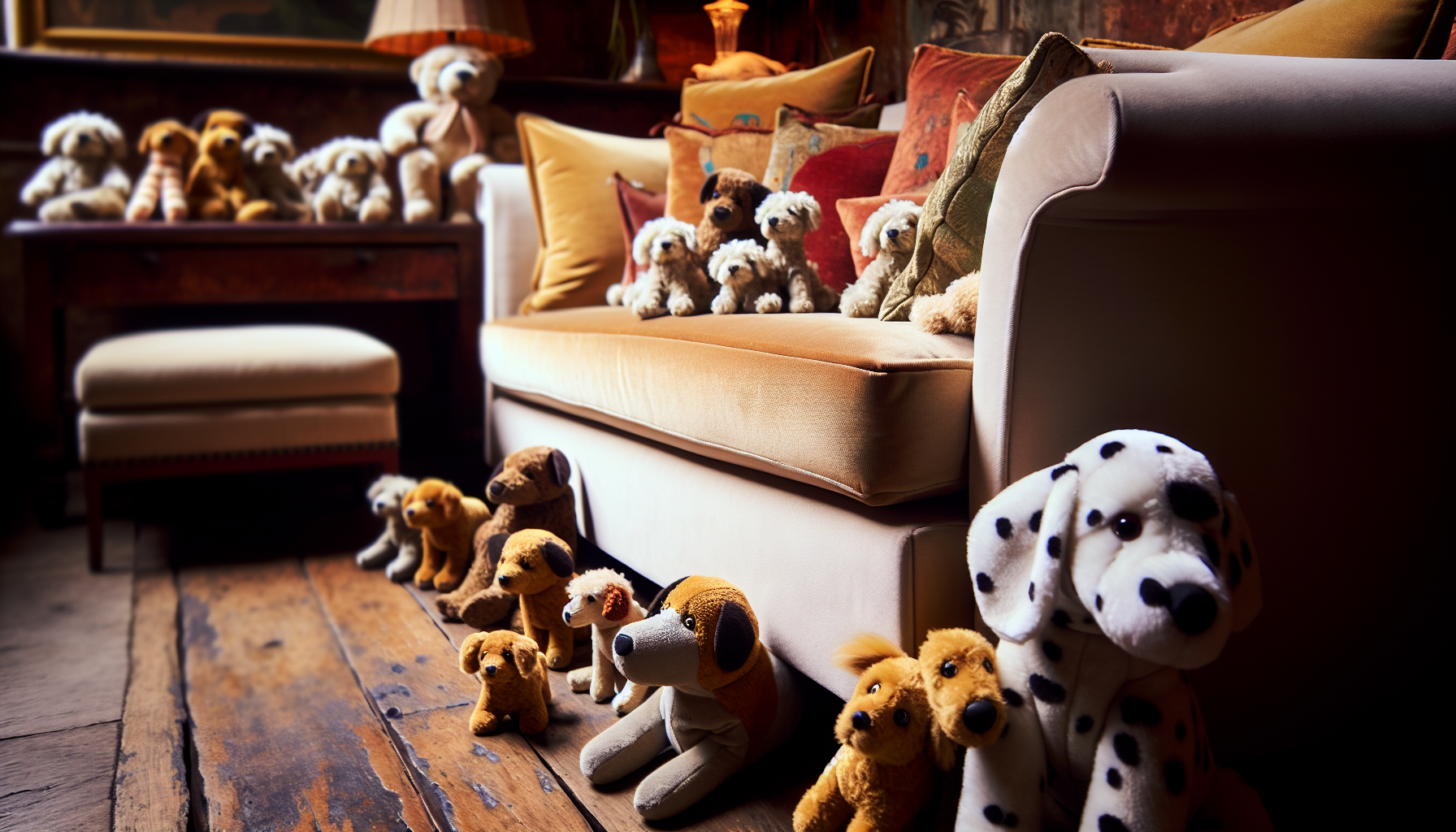 Plush pups as decorative accents in a cozy home