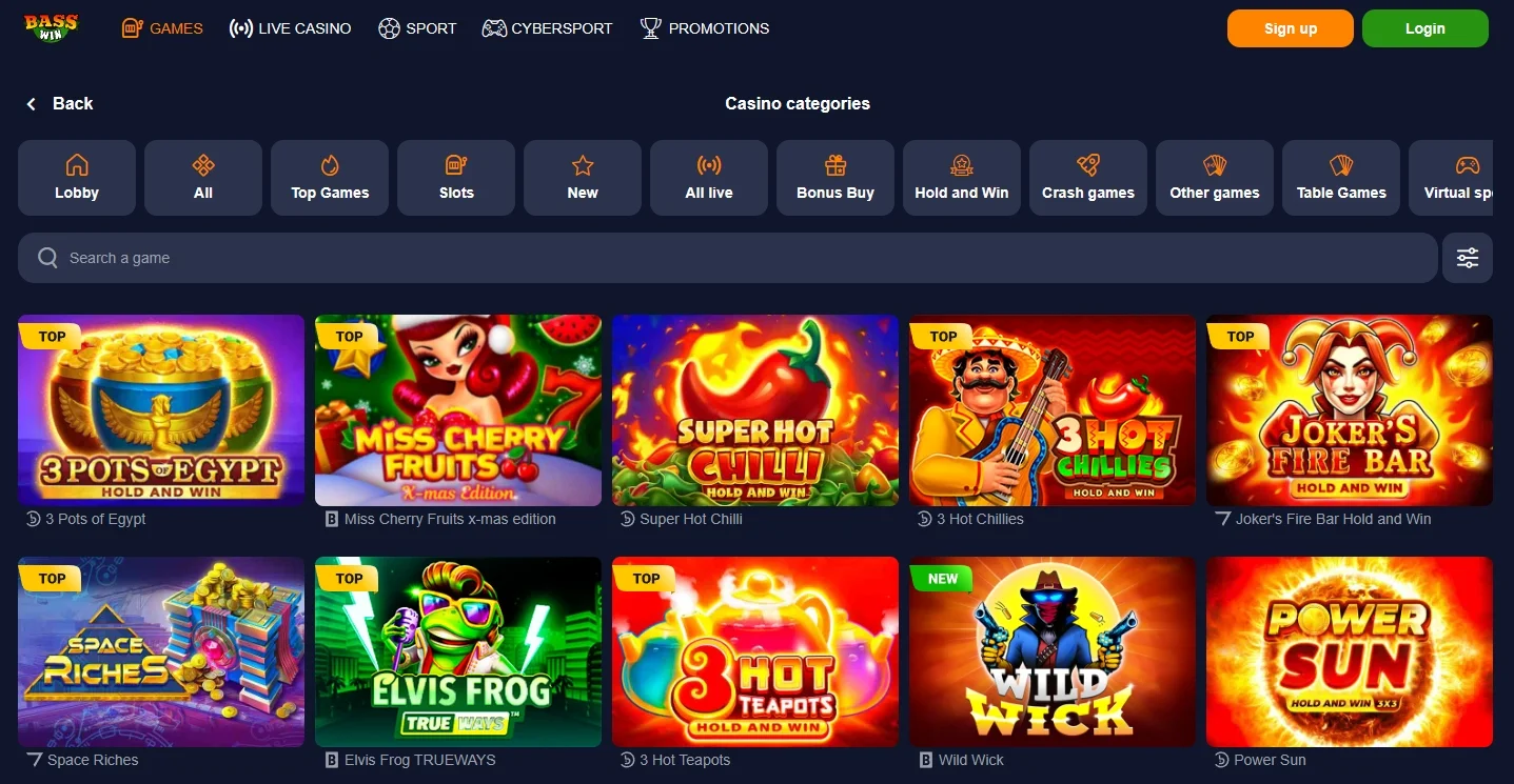 Entertainment categories at Basswin Casino
