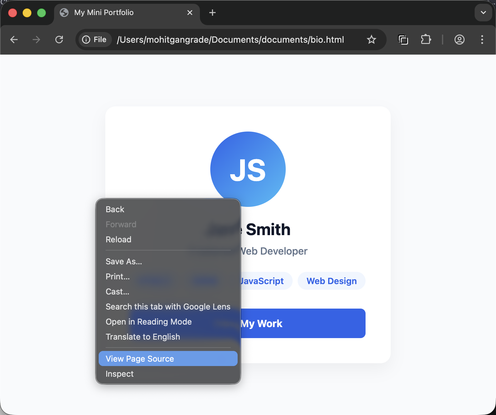 Click the View Page Source option after right clicking on the web page.