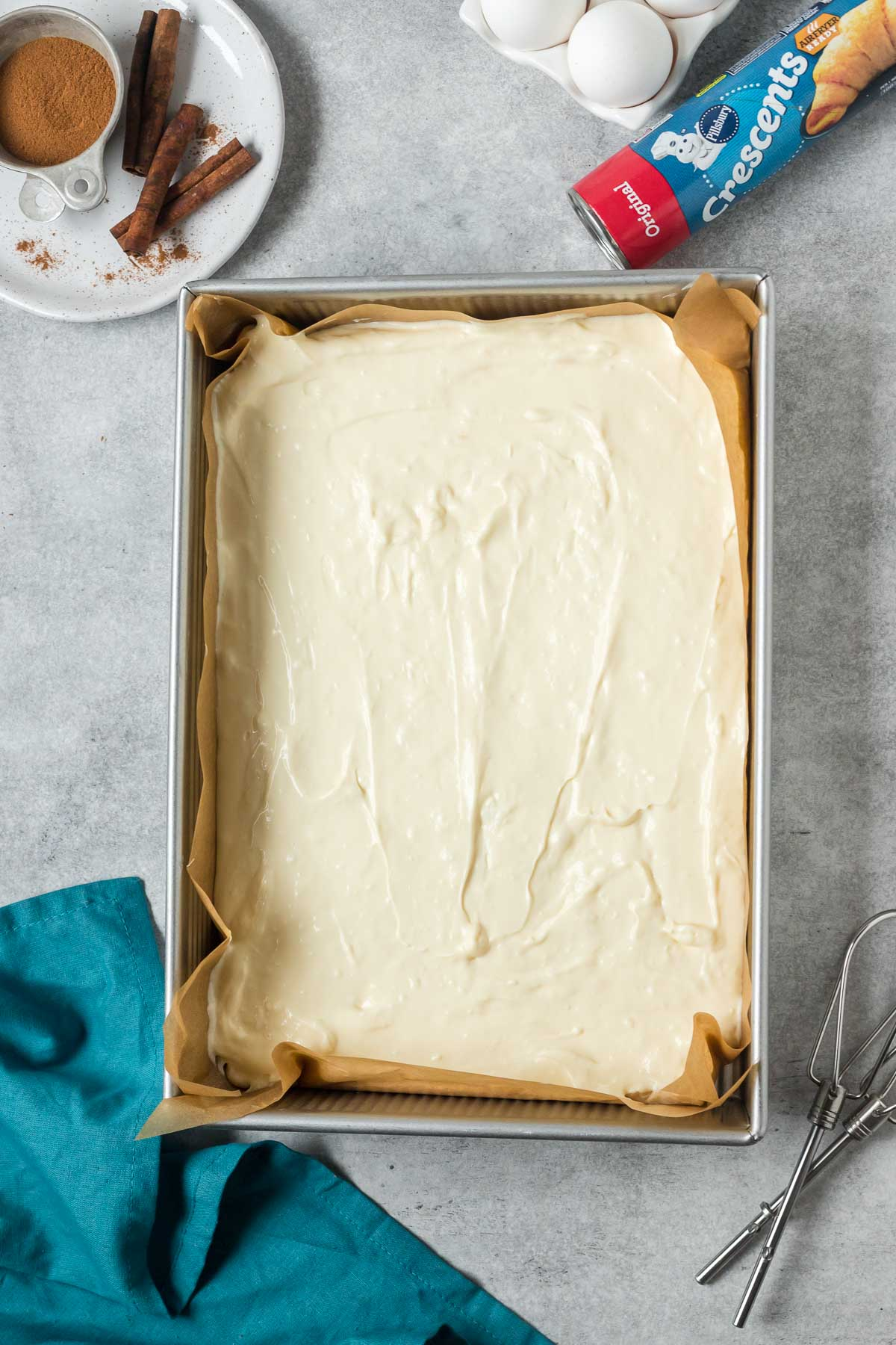 cheesecake batter spread into pan