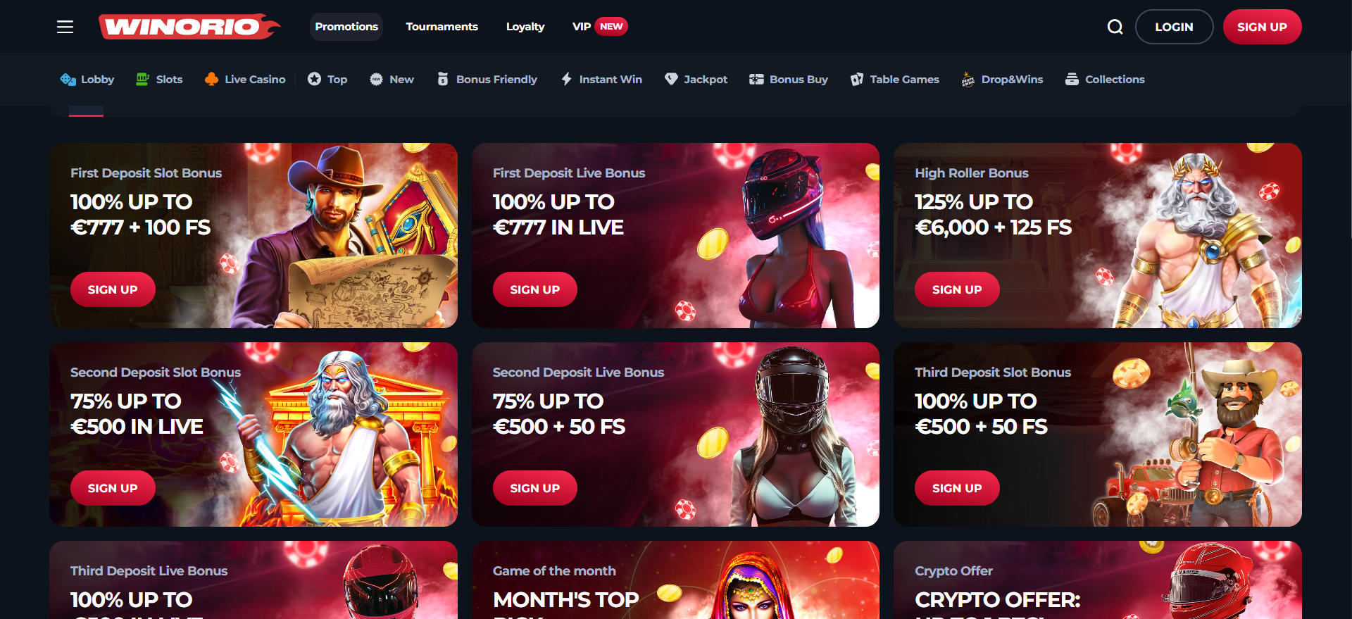 Winorio casino bonus lineup