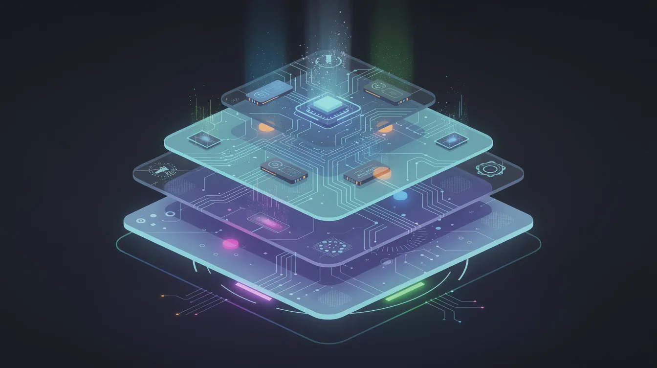 The image depicts an abstract visualization of layered processing tiers, each represented by varying sizes to illustrate different AI model capabilities, emphasizing concepts like usage limits, token costs, and pricing models associated with the Claude API. The design conveys the complexity of AI resources, highlighting features such as batch processing and dedicated support for power users.