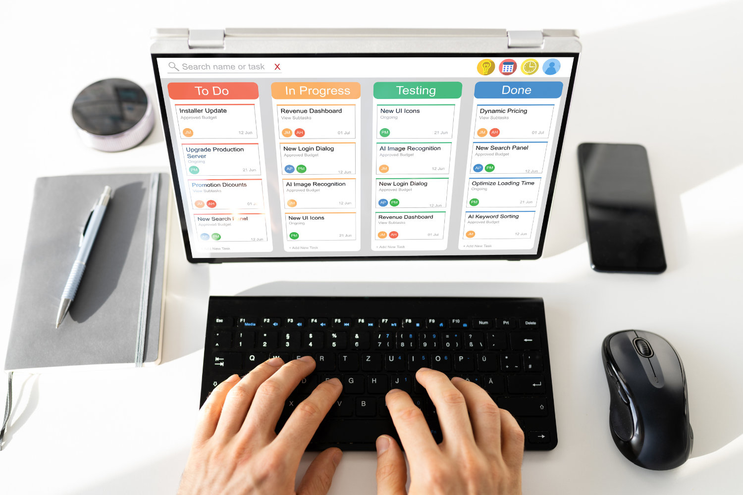 Interface of a project management tool.