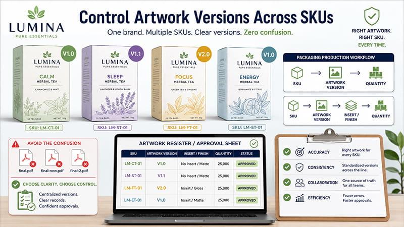 Packaging artwork version control across multiple SKUs and product variants