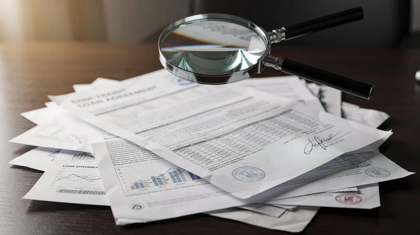 81d56618 5ead 4c18 99c4 39edb9e05aed A magnifying glass hovers over a stack of bank documents and loan papers on a wooden desk, symbolizing the scrutiny of financial products and the importance of clear disclosure in banking practices. This image highlights the potential warning signs of forced cross selling by banks, emphasizing the need for customer trust and financial literacy in India's financial sector.