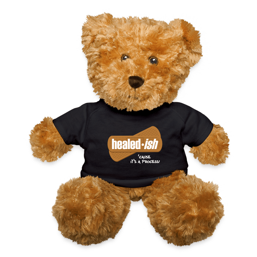 Comfort Bear wearing a healed-ish 'cause it's a process t-shirt