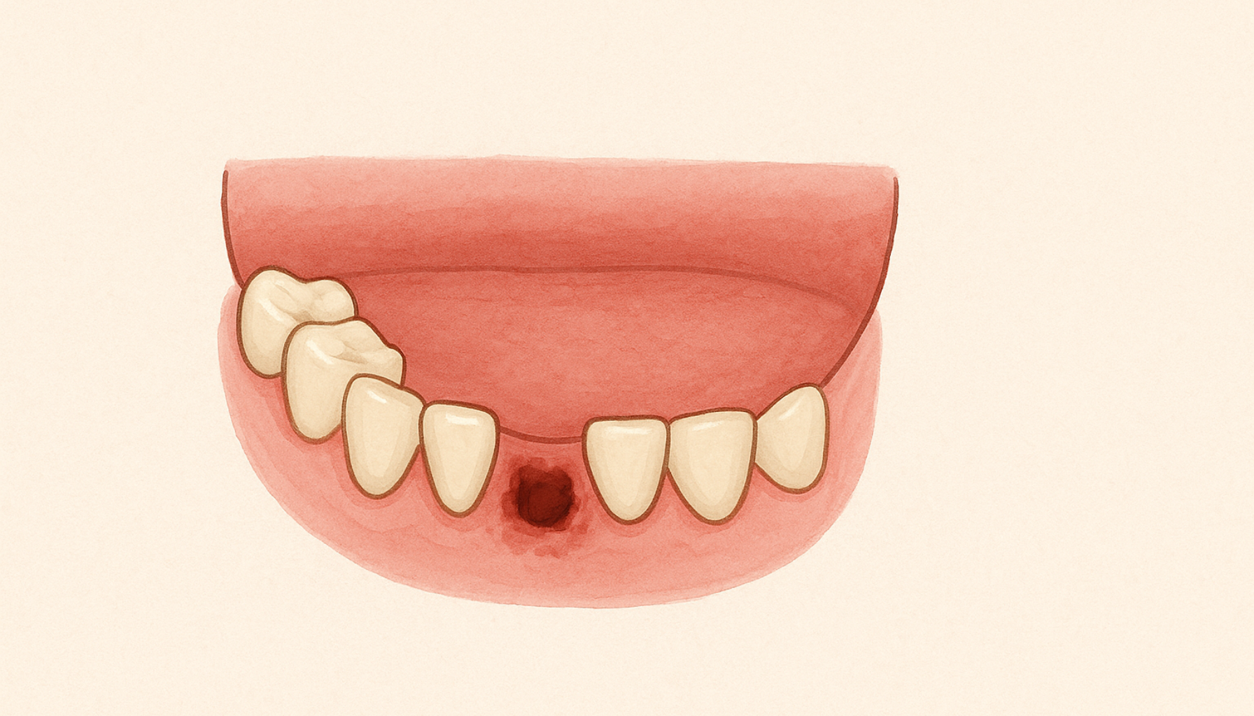 Illustrasjon av rød, irritert tannluke etter trekking (dry socket).