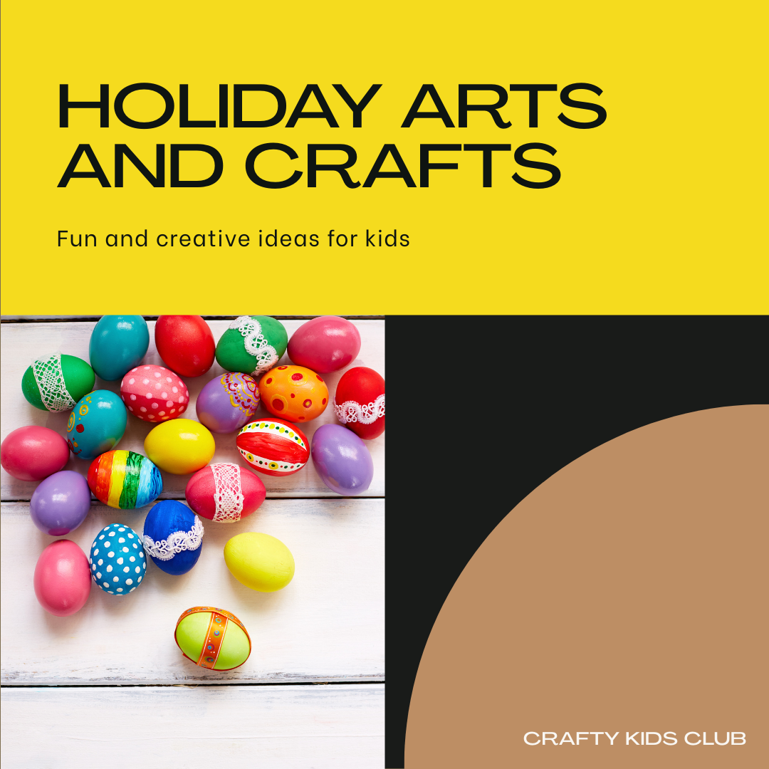 "Vibrant collage of children’s arts and crafts projects for various holidays, in a fun and cheerful feminine style."