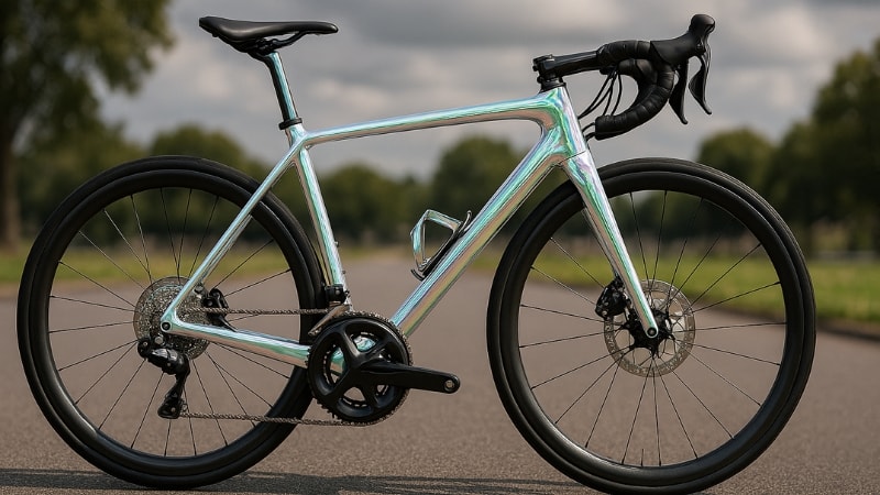 Bicycle fully wrapped in white opal chrome vinyl film