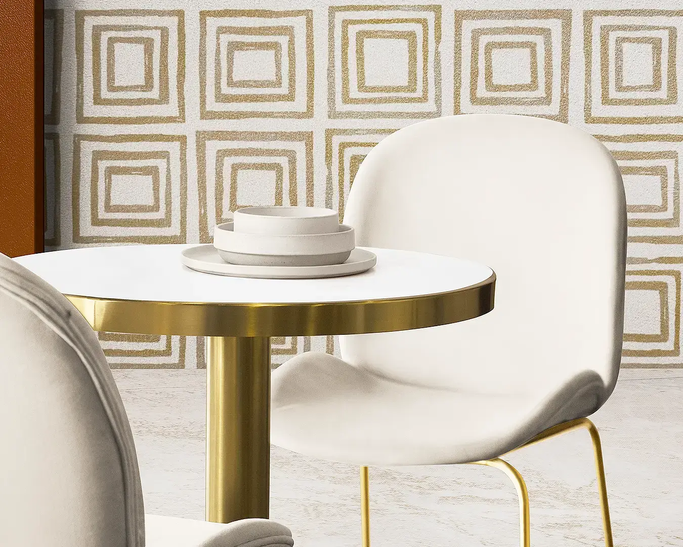 Luxury restaurant interior with refined table setting, modern furniture, and cohesive visual branding