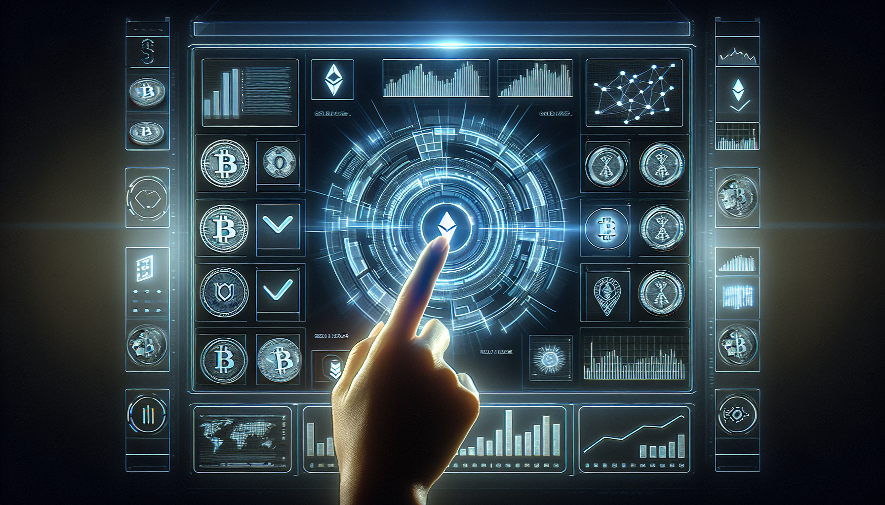 Illustration of a person selecting a staking platform on a digital interface