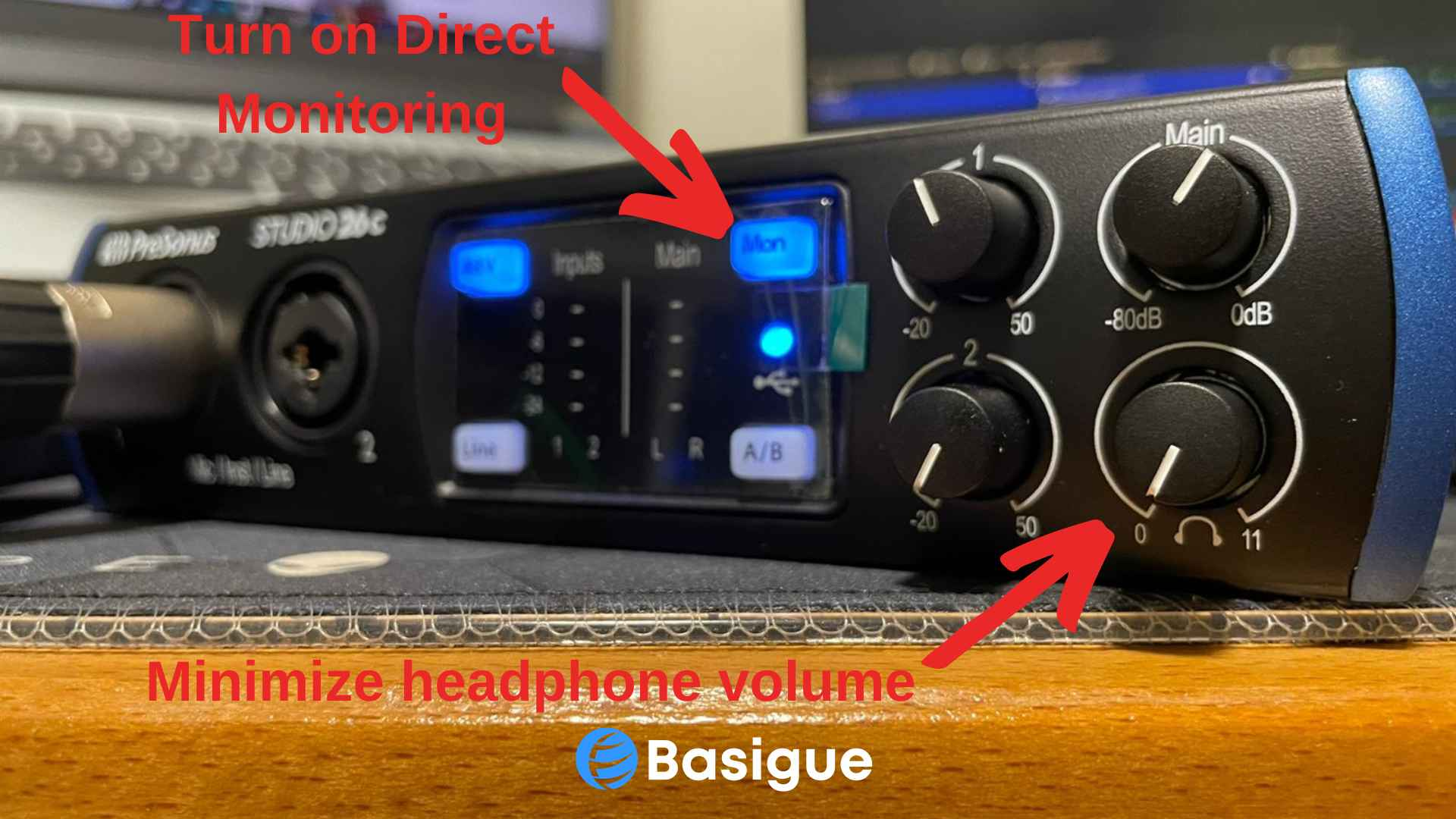 Minimizing headphone volume on audio interface