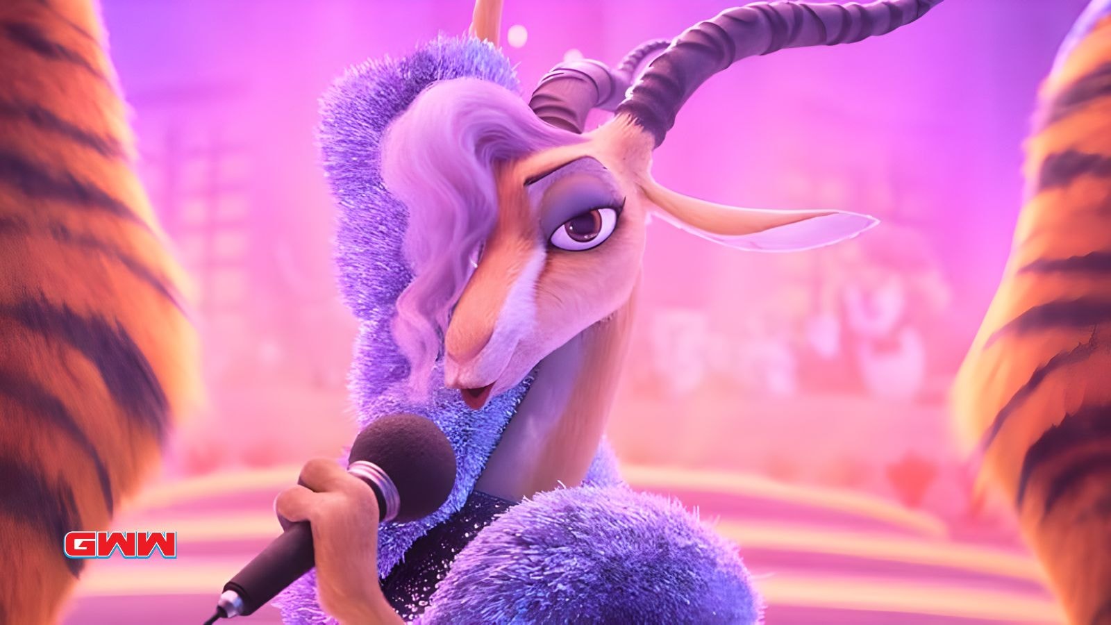 Shakira as Gazelle performing dazzling number onstage in Zootopia 2
