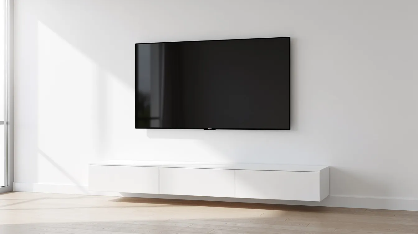 A modern flat-screen television is mounted on a clean white wall, with cables discreetly hidden for a sleek appearance. This setup is ideal for those looking to install DSTV, as it provides a stylish and organized way to enjoy your favorite channels without visible clutter.