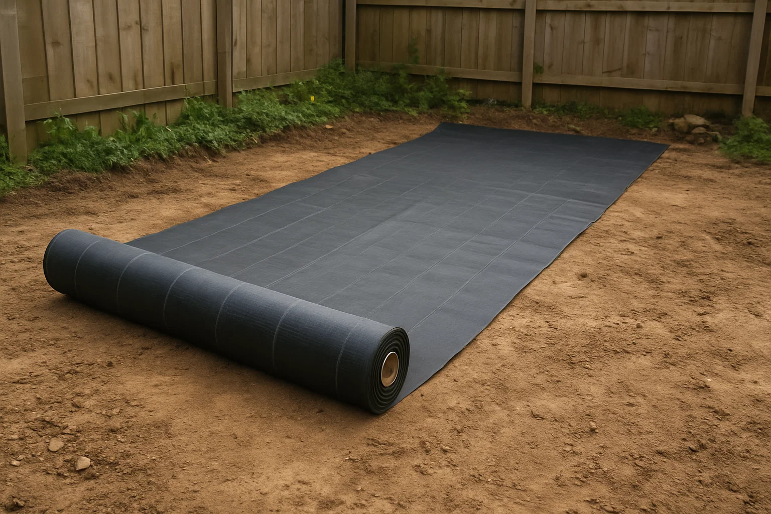 Weed membrane being installed as part of groundwork preparation.