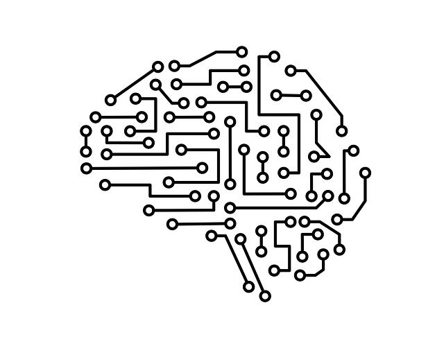A graphic showcasing the circuits in the brain forming a network. The style is minimal and the image resembles a circuit board.