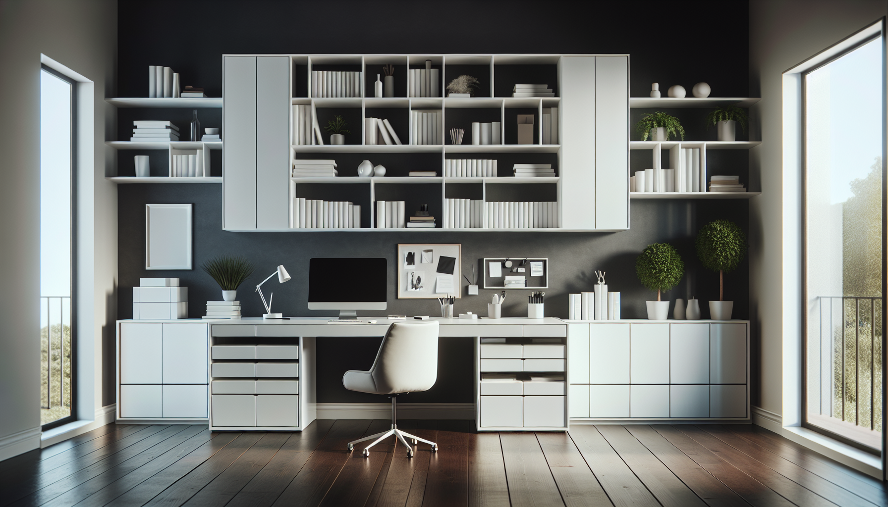 Modern home office with efficient storage solutions
