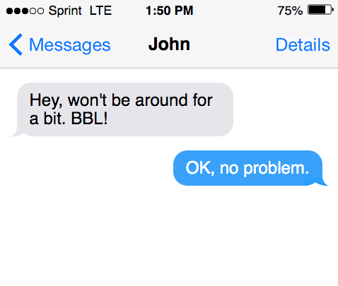 BBL - What does BBL mean in messages?