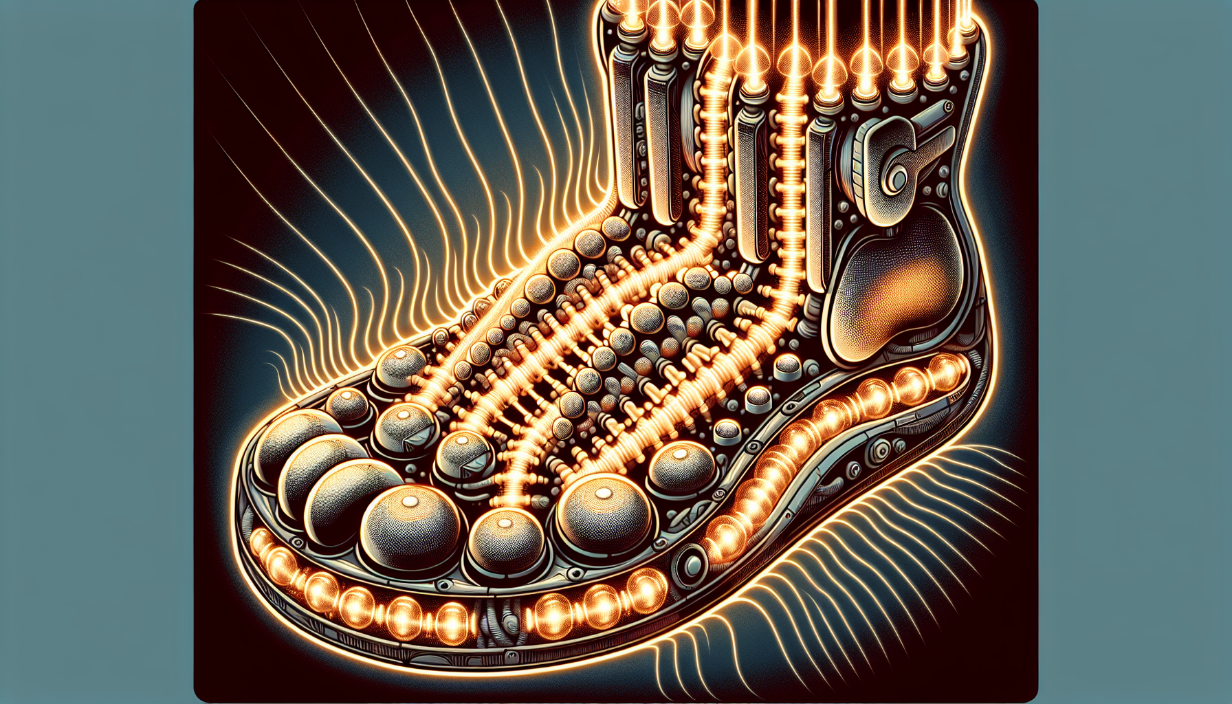 Illustration of a foot massager with heat using Shiatsu and air compression techniques