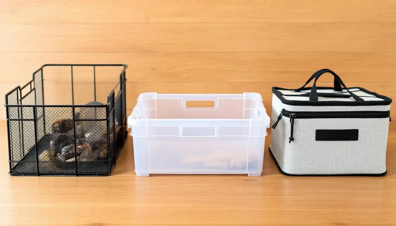 The image shows a comparison of three different types of dog crates: wire, plastic, and fabric, arranged side by side. Each crate is designed to provide a safe space for puppies during crate training, helping to create positive associations and ensuring their comfort while they learn to feel secure in their own space.