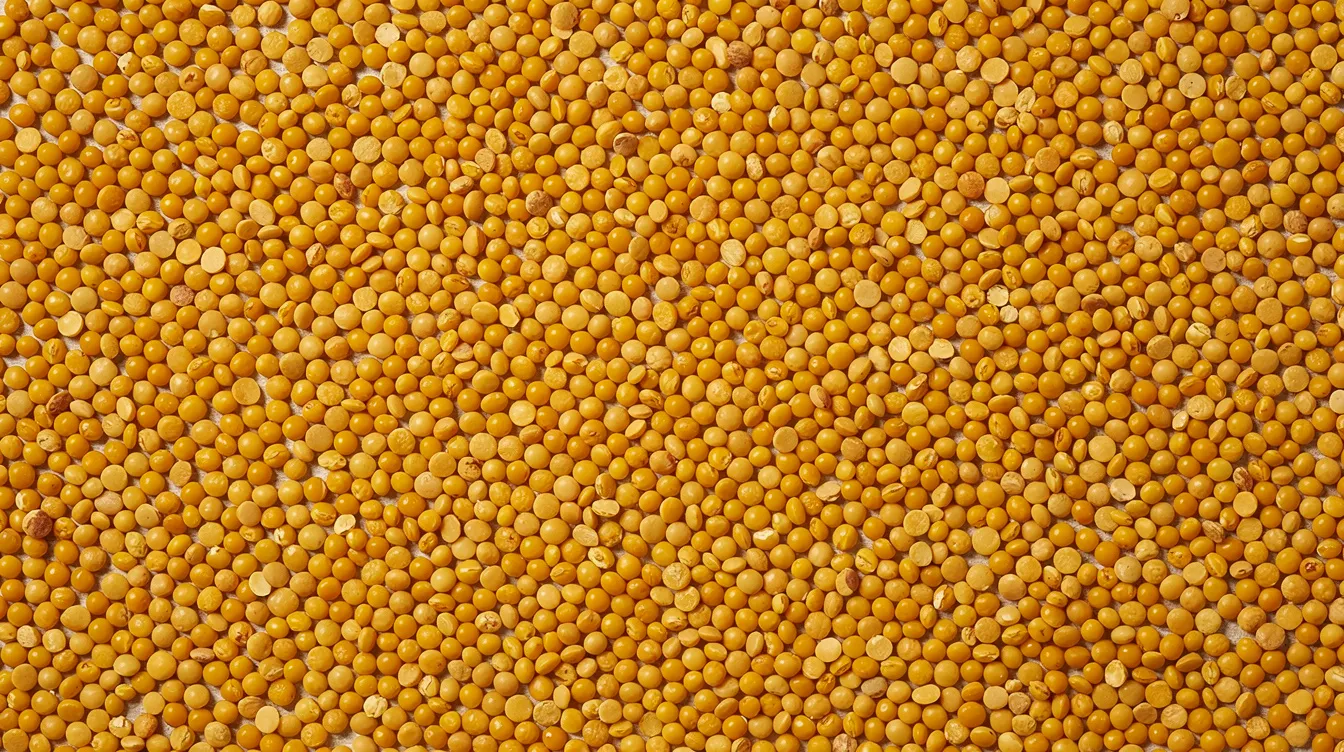 The image shows a flat surface covered with golden yellow chana dal split pulses, which are essential raw materials in the food processing industry for producing gram flour or besan. This vibrant color indicates high quality, often used in snack manufacturing units and various culinary applications.