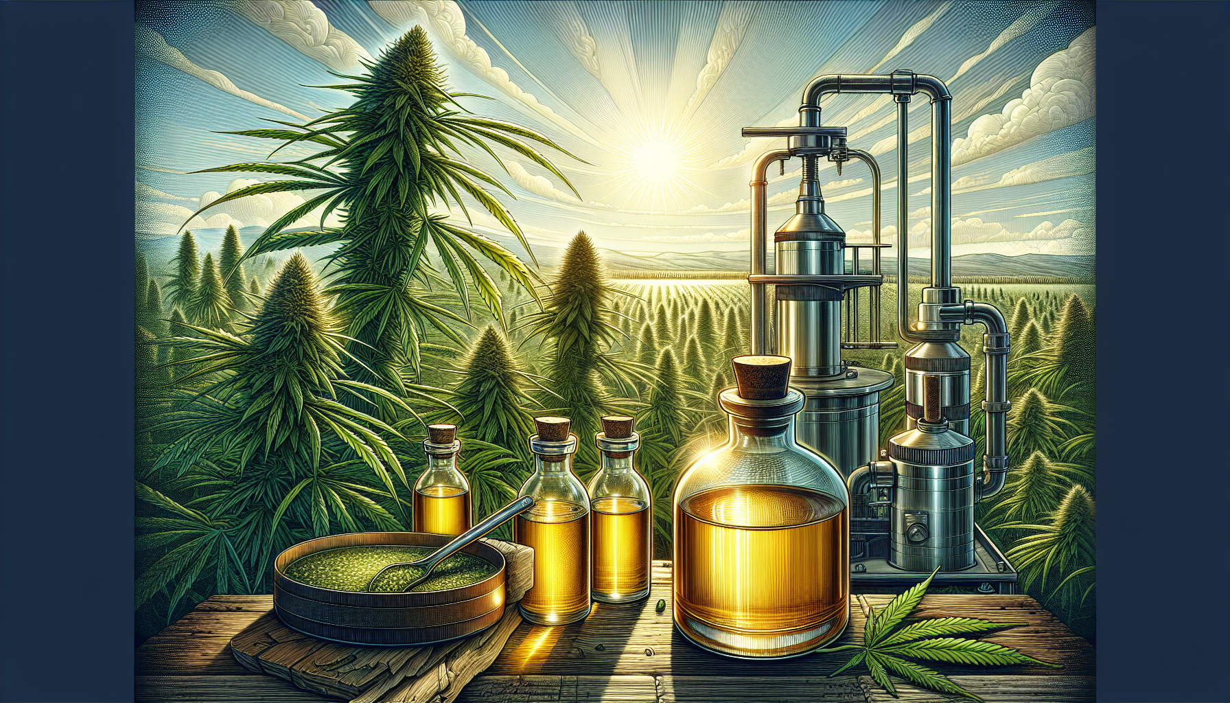 Illustration of the production of organic hemp drops.