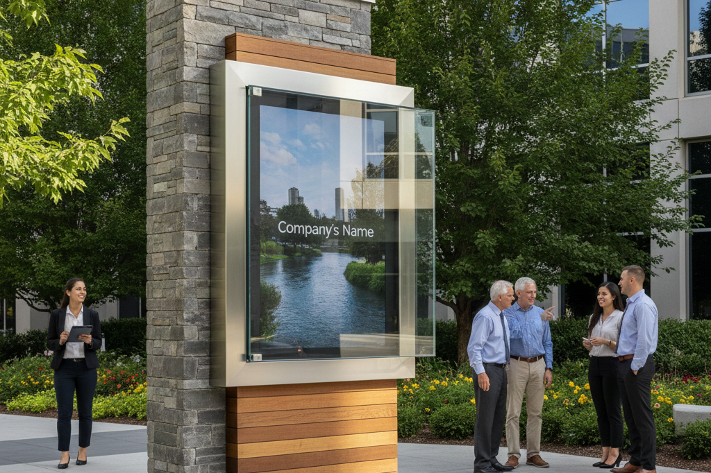What Creative Signage Designs Can Inspire You? 2 blended material monument display