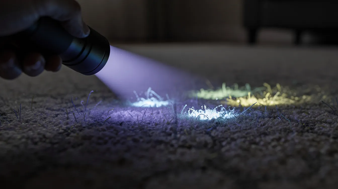 Illustration of carpet sections appearing differently under inspection light.