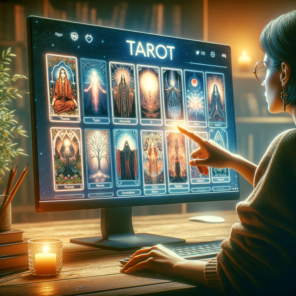 Person selecting tarot services on a digital device