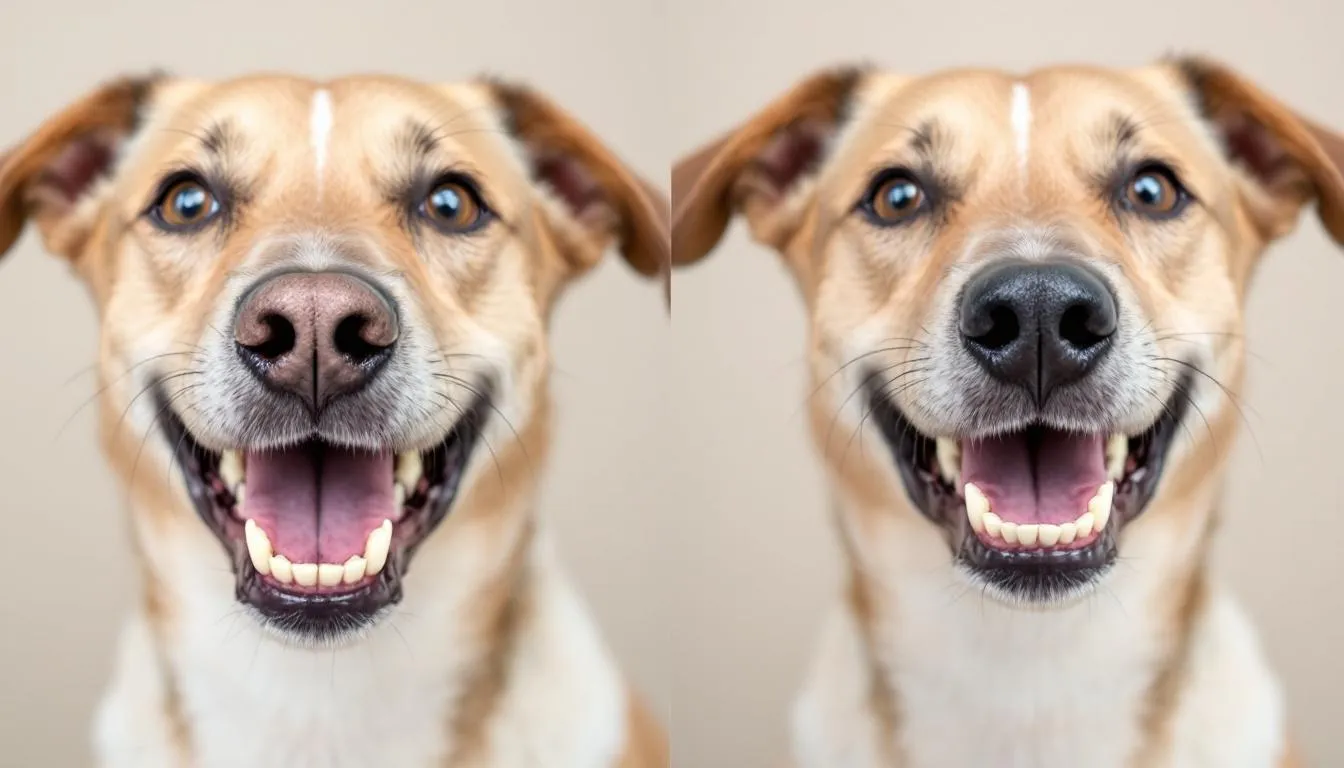 Before and after images show a clear improvement in a dog