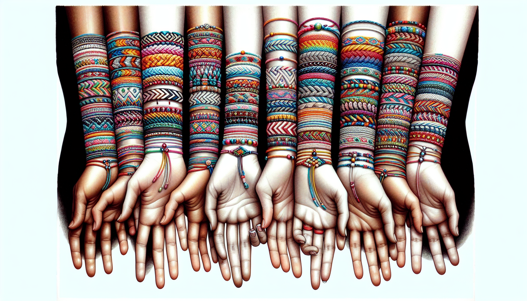 Illustration of completed zig zag friendship bracelets on wrists