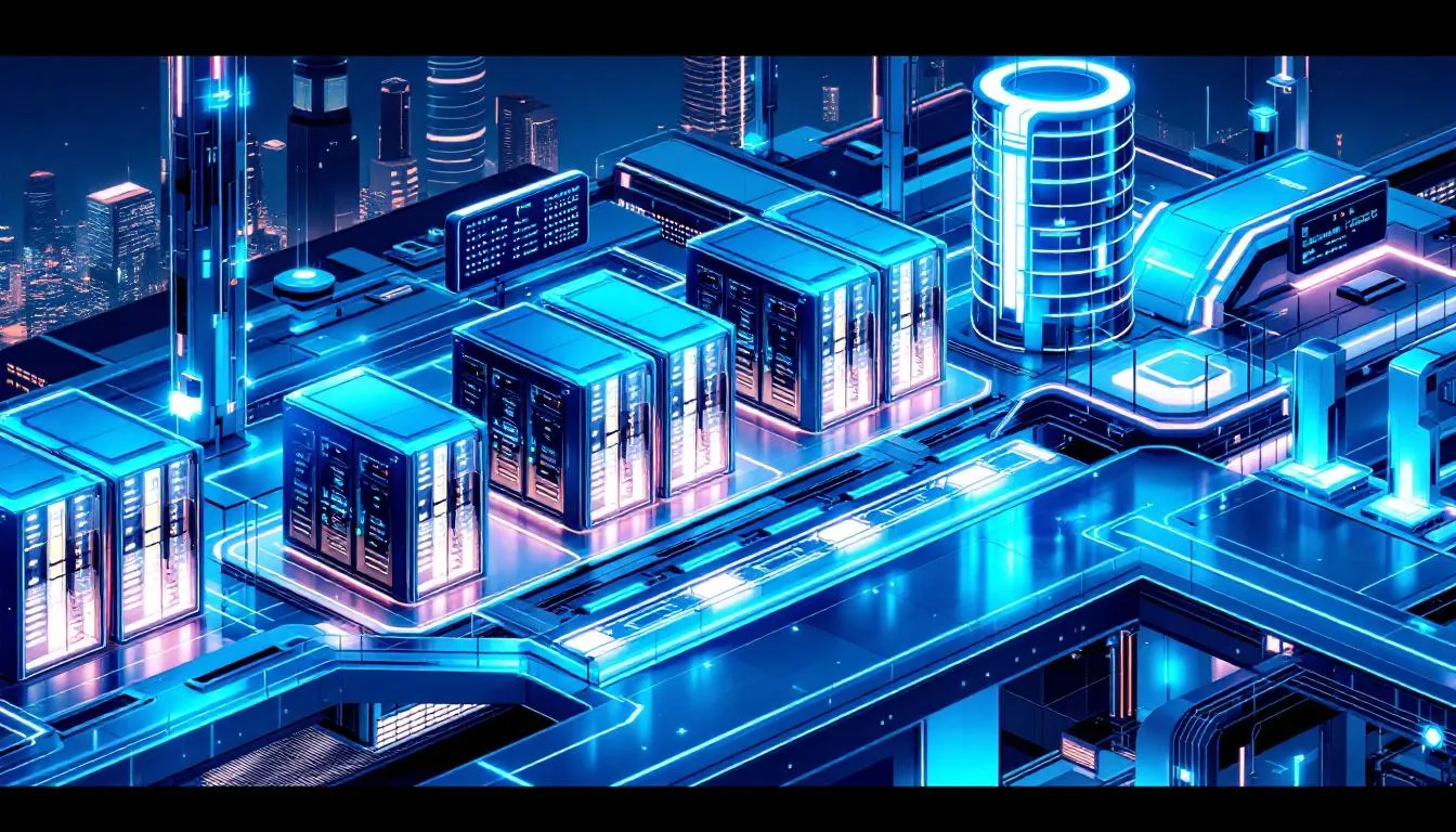 A conceptual image illustrating the future outlook for the data center industry.