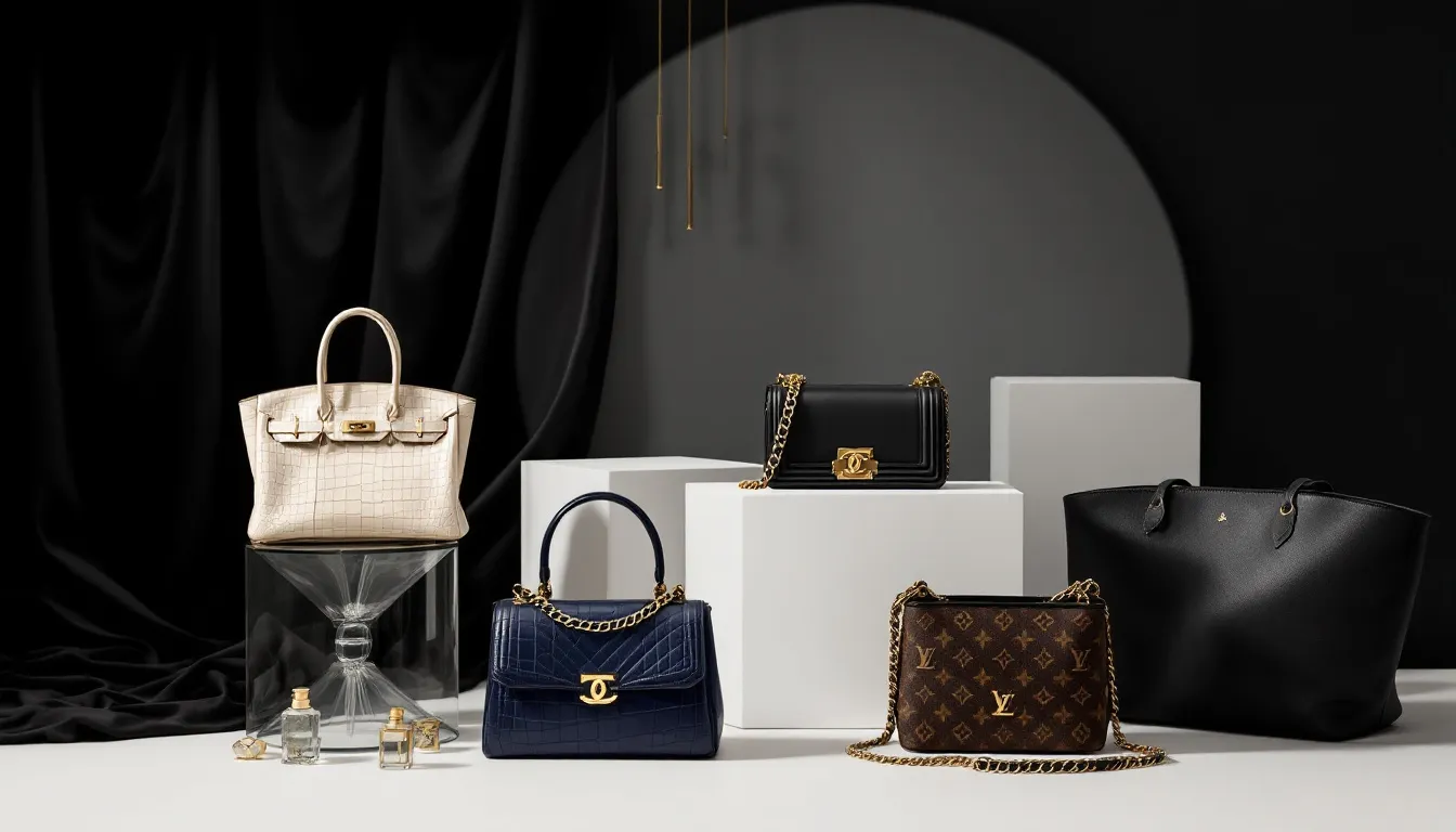 A collection of luxury handbags showcasing timeless designs and high-quality materials.