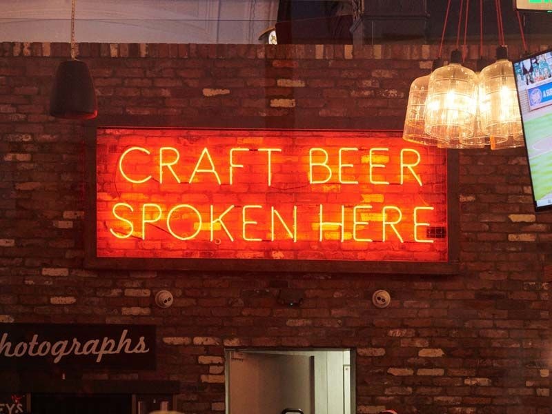 Finney's Crafthouse illuminated indoor neon sign is featured at all their locations, including Burbank, CA.