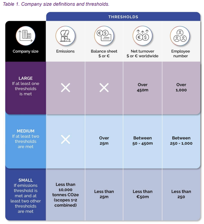 Company size definitions and thresholds