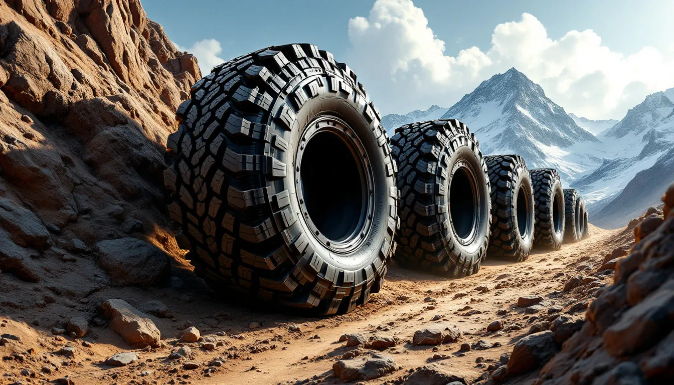 Comparison of different tread patterns of all terrain tires.