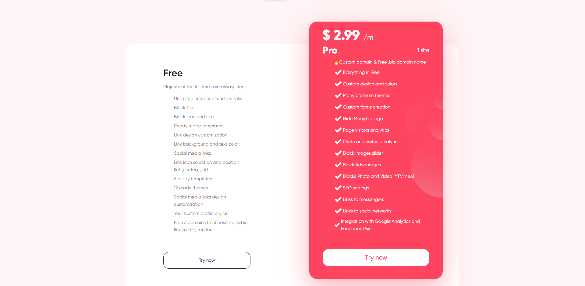 many.bio pricing page