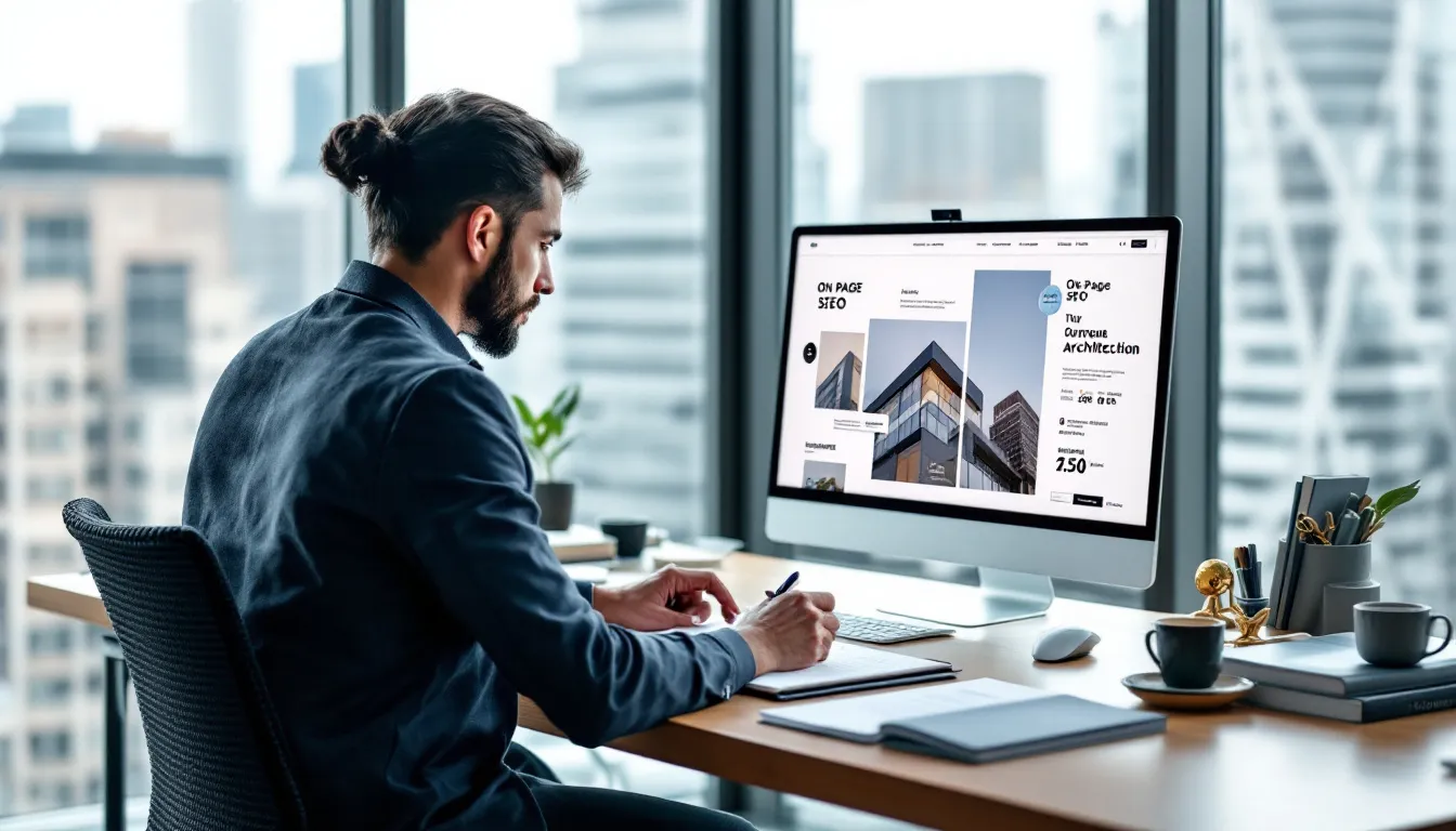 An architect reviewing on-page SEO elements for an architectural website.