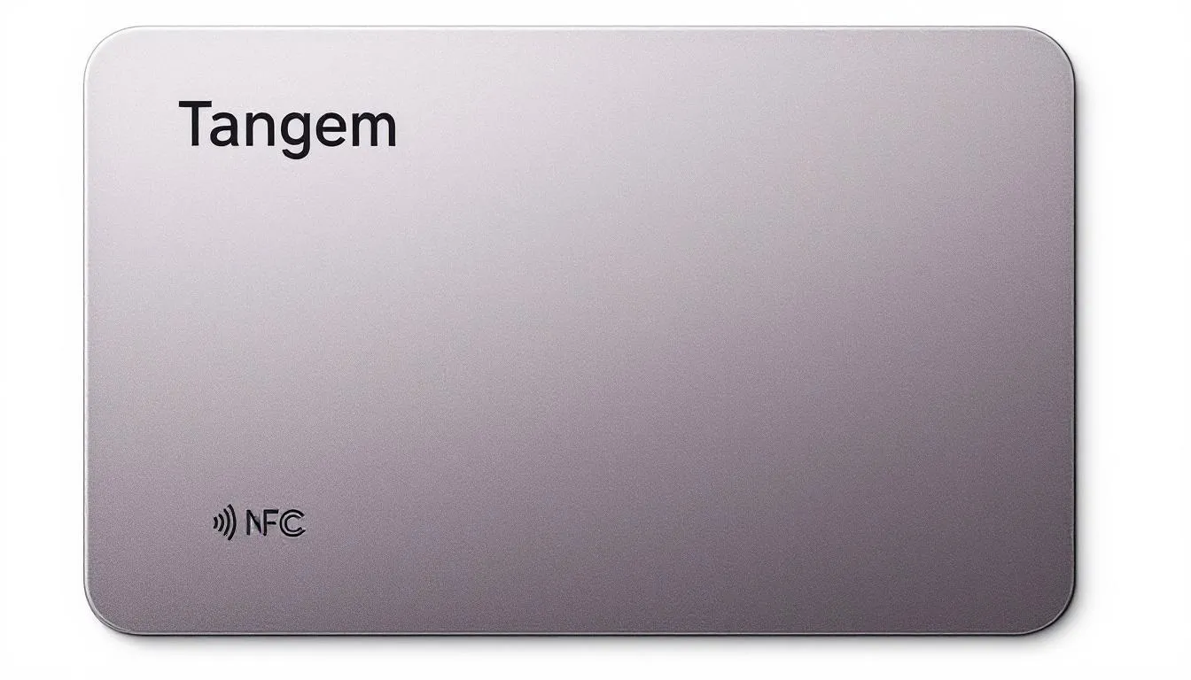The image features a Tangem Card wallet, designed in a credit card form factor, showcasing its NFC technology indicator for easy access to crypto assets. This hardware wallet provides maximum security for private keys and digital assets, making it an ideal choice for users seeking a reliable cold wallet solution.
