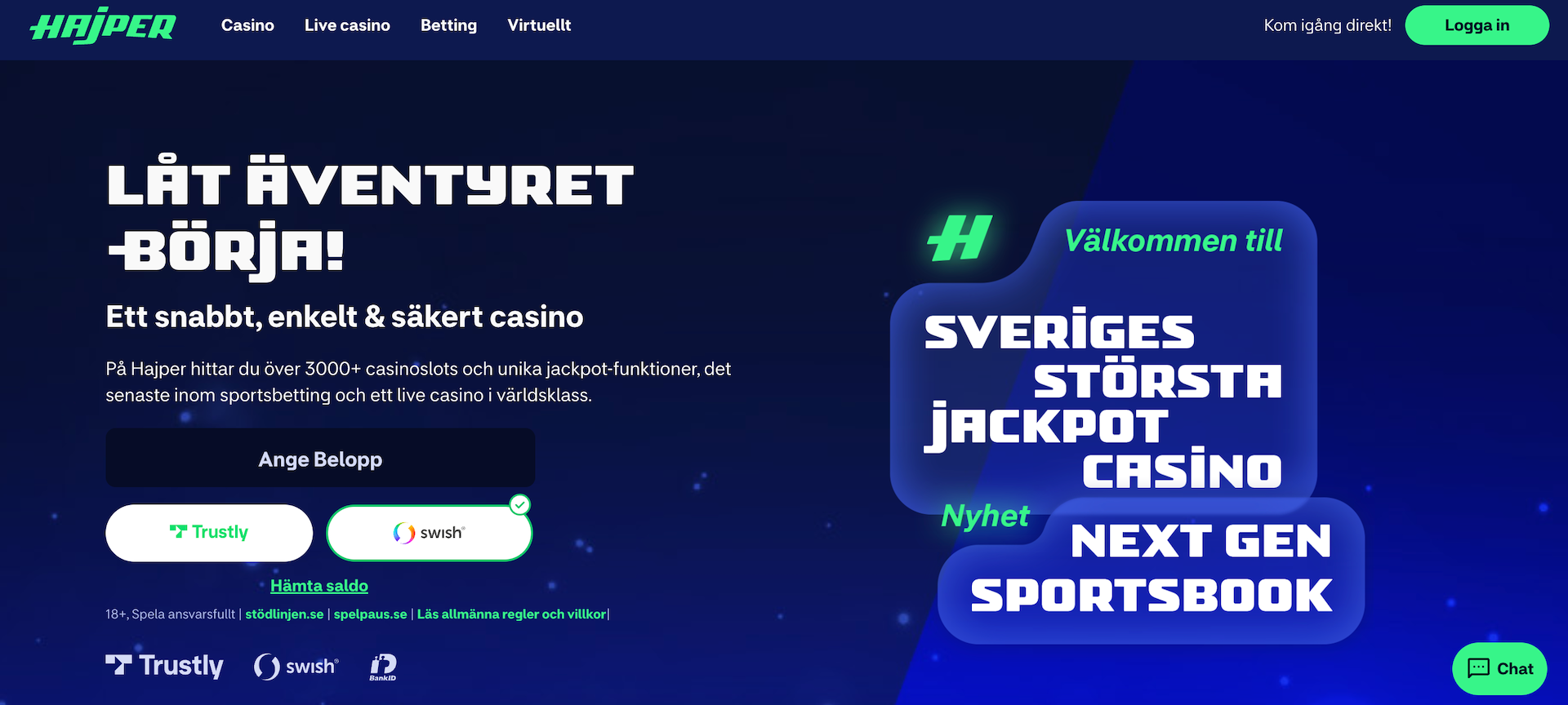 Hajper Casino startsida