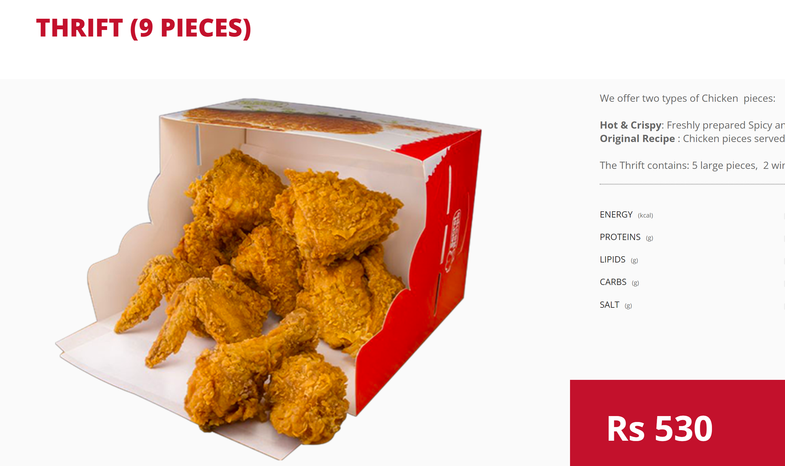 KFC Mauritius Thrift Price